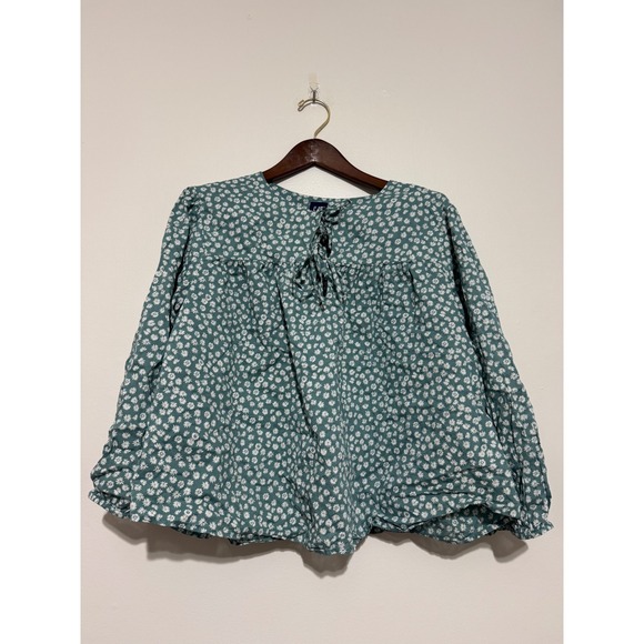 GAP Tops - GAP Womens XXL Teal Green Daisy Floral Cotton Tie Neck Boho Peasant Blouse Top